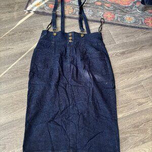 Collectif Size UK 16/US 12 Blue High Waist Denim Suspender Pencil Skirt with Fro